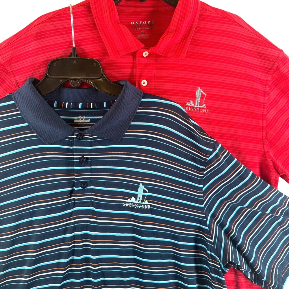 Under Armour & Oxford Polo XL Lot Greystone Golf Shirts Blue Red L2-1033